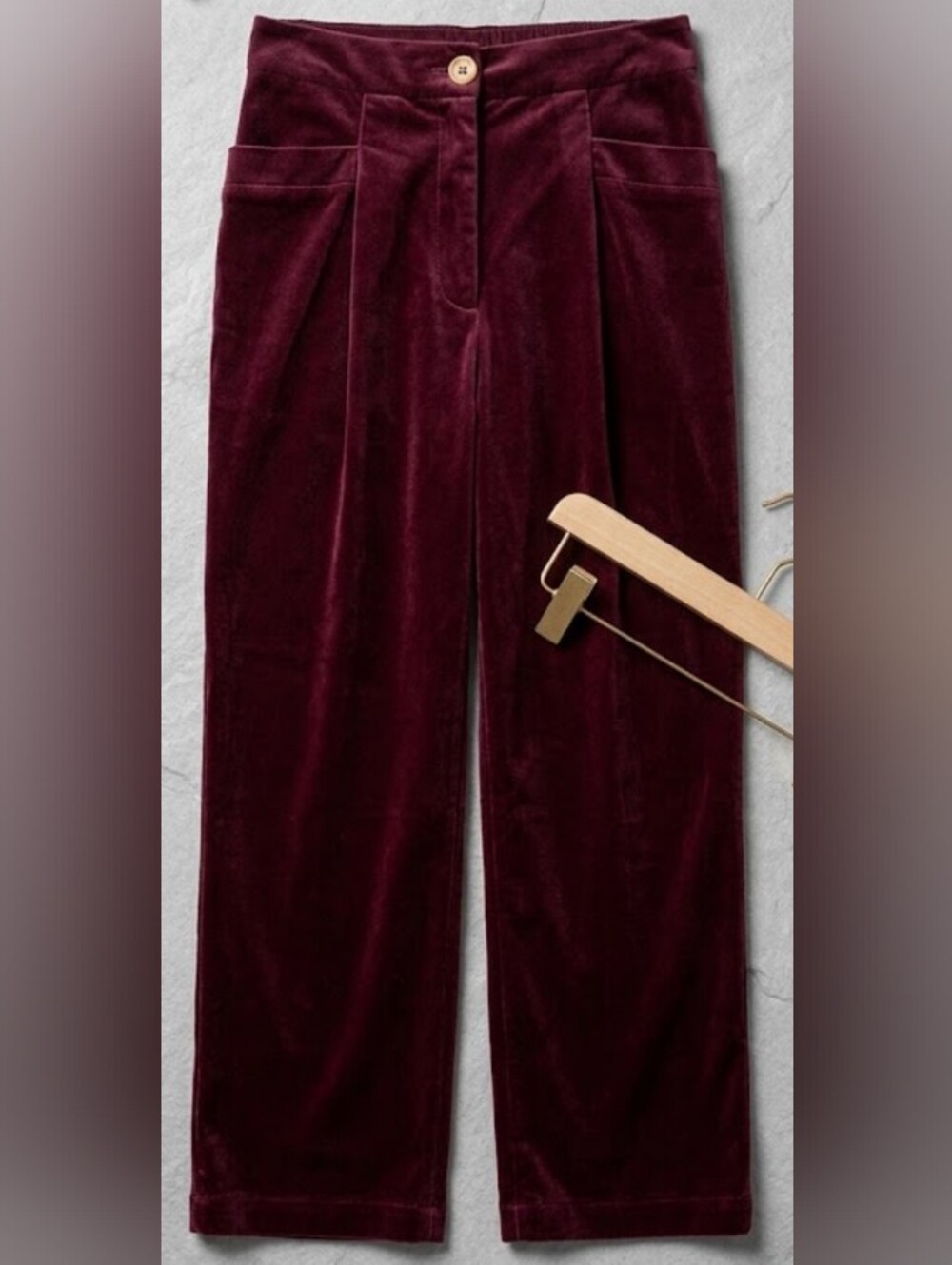Molly Bracken Velvet Wide-Leg Pants in Plum (Sz 28) Elastic Waist Soft Vibrant